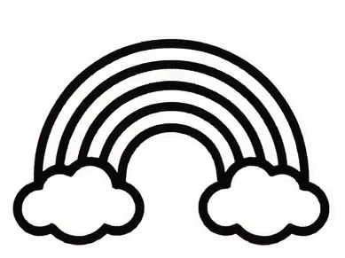 a drawing of a rainbow with clouds and a rainbow.webp